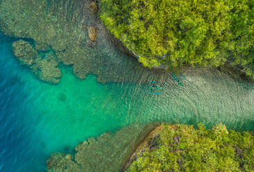 Aerial view of traditional fishing boats in Bojo River, Aloguinsan, Philippines. - AAEF02380