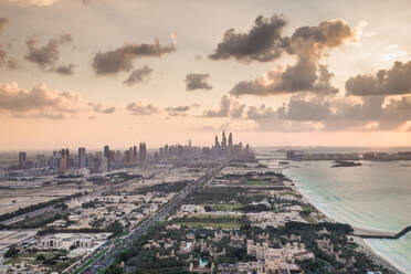 Aerial view of the skyscrapers from the suburb of Dubai, U.A.E. - AAEF02879