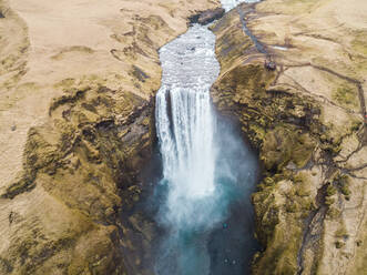 Aerial view of Skógafoss waterfall in Iceland. - AAEF03069