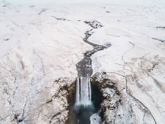 Aerial view of Skógafoss waterfall in Iceland. - AAEF03073