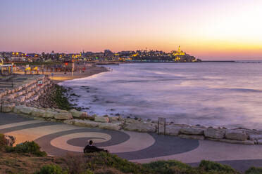 View of ancient Arabic seaport of Jaffa at dusk, Tel Aviv, Israel, Middle East - RHPLF00506