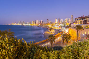 View of Tel Aviv from Jaffa Old Town at dusk, Tel Aviv, Israel, Middle East - RHPLF00511