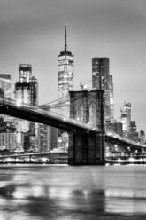 Brooklyn Bridge mit dem 1 World Trade Centre im Hintergrund, New York City, New York, Vereinigte Staaten von Amerika, Nordamerika - RHPLF00739