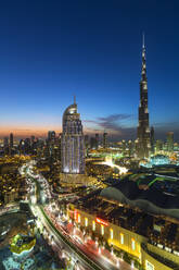 The Burj Khalifa, elevated view looking over the Dubai Mall, Dubai, United Arab Emirates, Middle East - RHPLF01089