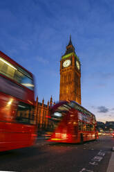 Typischer Doppeldeckerbus und Big Ben, Westminster, London, England, Vereinigtes Königreich, Europa - RHPLF01178