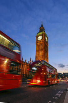 Typical double decker bus and Big Ben, Westminster, London, England, United Kingdom, Europe - RHPLF01178