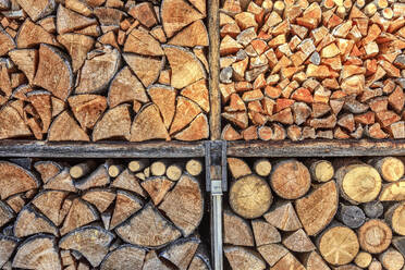 Close up details of firewood stack, Switzerland, Europe - RHPLF01394