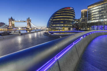 City Hall, River Thames and Tower Bridge at dawn, London, England, United Kingdom, Europe - RHPLF01447