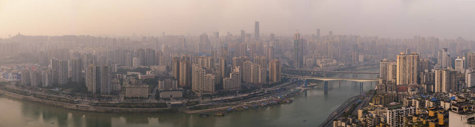 Chongqing city skyline panorama, with Jialing River, Jiangbei CBD in the view, Chongqing, China, Asia - RHPLF01721