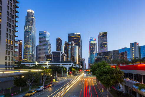 Downtown financial district of Los Angeles city at night, Los Angeles, California, United States of America, North America - RHPLF01728