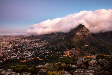 Table Mountain at sunset, city from the top of Lions Head. Cape Town, South Africa, Africa - RHPLF01739