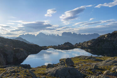 Lake Nero and Brenta mountain range at sunrise, Rendena Valley, Trentino, Italy, Europe - RHPLF01900