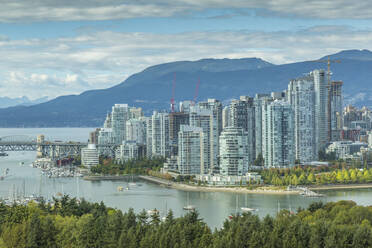 View of Vancouver skyline as viewed from Mount Pleasant District, Vancouver, British Columbia, Canada, North America - RHPLF02192