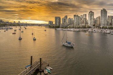 View of Vancouver skyline and False Creek as viewed from Cambie Street Bridge, Vancouver, British Columbia, Canada, North America - RHPLF02194