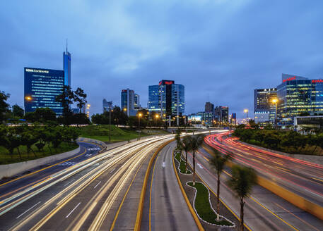 Modern architecture in San Isidro District, twilight, Lima, Peru, South America - RHPLF02301