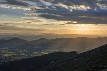 Valley at sunset in autumn, Monte Cucco Park, Apennines, Umbria, Italy, Europe - RHPLF02526