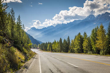 Scenic view of the mountains aligning the Trans Canada Highway in Glacier National Park, British Columbia, Canada, North America - RHPLF02570