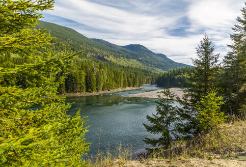 Blick auf den Clearwater River und Wiesen bei Clearwater, British Columbia, Kanada, Nordamerika - RHPLF02575