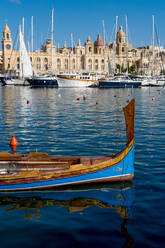 Traditional boat moored in Grand Harbour marina at Birgu, Valletta, Malta, Mediterranean, Europe - RHPLF02820