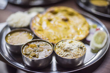 Thali, a traditional food of India, Varanasi, Uttar Pradesh, India, Asia - RHPLF02974