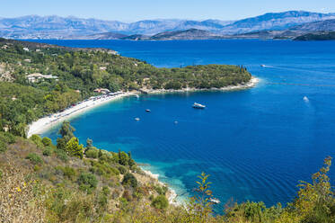 Blick über den Strand von Kerasia, Korfu, Ionische Inseln, Griechische Inseln, Griechenland, Europa - RHPLF03059