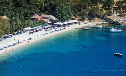 Blick über den Strand von Kerasia, Korfu, Ionische Inseln, Griechische Inseln, Griechenland, Europa - RHPLF03065