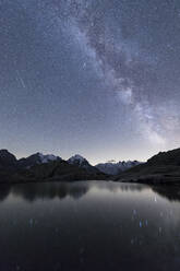 Milky Way on Piz Bernina, Fuorcla Surlej, Corvatsch, Engadine, Canton of Graubunden, Swiss Alps, Switzerland, Europe - RHPLF03719