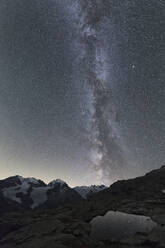 Milky way on Piz Bernina, Fuorcla Surlej, Corvatsch, Engadine, Canton of Graubunden, Swiss Alps, Switzerland, Europe - RHPLF03720