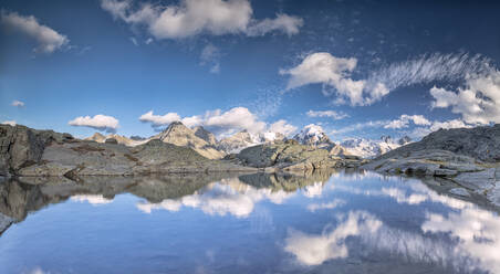 Panorama des Piz Bernina bei Sonnenuntergang, Fuorcla Surlej, Corvatsch, Engadin, Kanton Graubünden, Schweizer Alpen, Schweiz, Europa - RHPLF03723