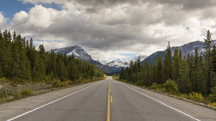 Icefields Parkway in Richtung der kanadischen Rocky Mountains, Jasper National Park, UNESCO-Weltkulturerbe, Kanadische Rockies, Alberta, Kanada, Nordamerika - RHPLF03763