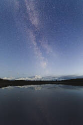 Die Milchstraße erhebt sich über dem Mount Denali (Mount McKinley), gesehen vom Reflection Pond, Alaska, Vereinigte Staaten von Amerika, Nordamerika - RHPLF03806