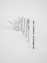 A build up of rime ice on the ski fence during a white out conditions on the Cairngorms, Scotland, United Kingdom, Europe - RHPLF04073