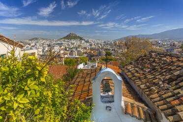 View of Athens and Likavitos Hill over the rooftops of the Plaka District, Athens, Greece, Europe - RHPLF04270