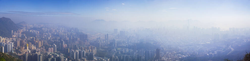 Panoramic view of Kowloon and Hong Kong city from the Lion Rock mountain peak, Hong Kong, China, Asia - RHPLF04523