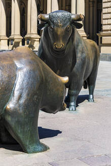 Bear and bull statue on footpath during sunny day at Frankfurt, Germany - WD05442