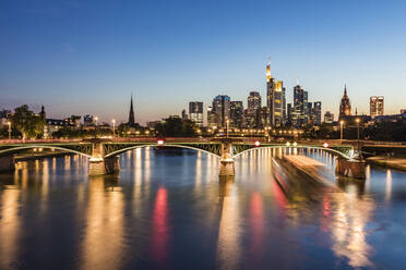 Illuminated Ignatz Bubis Bridge over River Main in Frankfurt, Germany - WDF05451