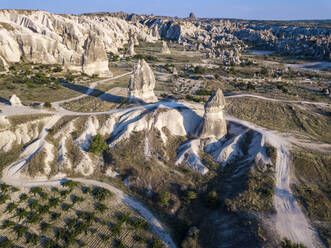 Drone view of Dove complex monastery at Goreme National Park, Cappadocia, Turkey - KNTF03204