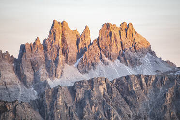 Scenic view of mountain peaks in Italy against sky during sunset, Italy - WPEF01819