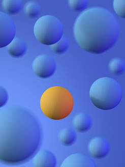 Rendering of yellow sphere amidst blue spheres - AHUF00566