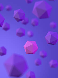 Rendering of pink Platonic solid amidst purple Platonic solids - AHUF00569