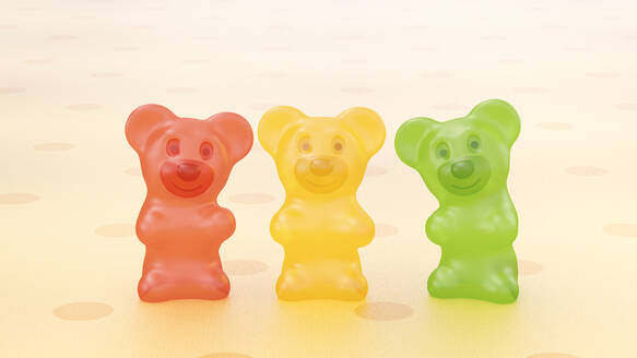 Rendering of three gummi bears - AHUF00572