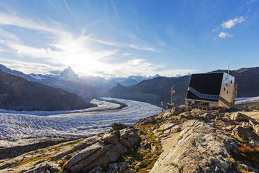 Monte Rosa hut and the Matterhorn, 4478m, Zermatt, Valais, Swiss Alps, Switzerland, Europe - RHPLF04578