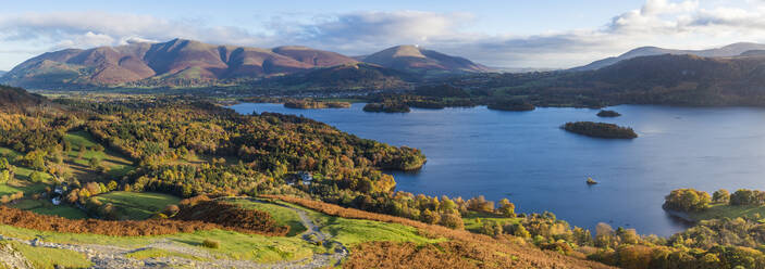 Derwent Water and Skiddaw mountains beyond, Lake District National Park, UNESCO World Heritage Site, Cumbria, England, United Kingdom, Europe - RHPLF04626