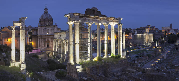 Roman Forum (Foro Romano), Temple of Saturn and Arch of Septimius Severus, Rome, Lazio, Italy - RHPLF04819