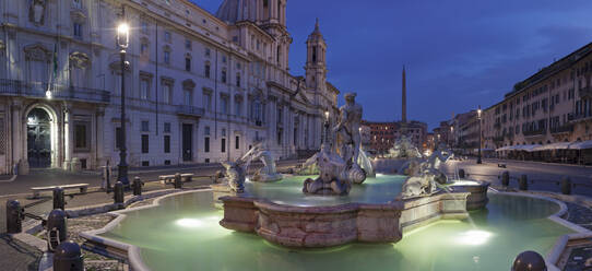 Fontana del Moro Fountain, Fontana dei Quattro Fiumi Fountain, Sant'Agnese in Agone Church, Piazza Navona, Rome, Lazio, Italy, Europe - RHPLF04825