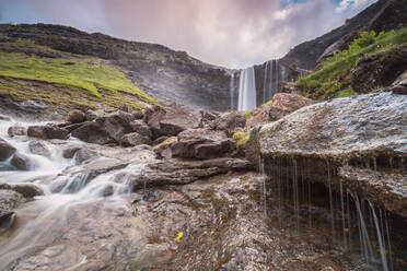 Fossa waterfall, Sunda municipality, Streymoy Island, Faroe Islands, Denmark, Europe - RHPLF04841