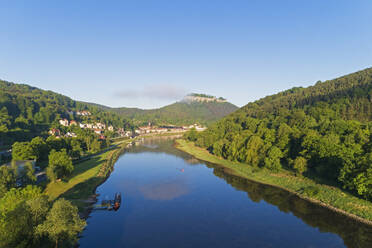 Aerial view of Festung Konigstein Castle, River Elbe, Konigstein, Saxony, Germany, Europe - RHPLF04952