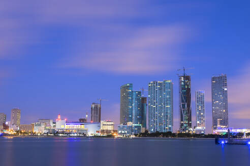 Night skyline of Downtown Miami from Watson Island, Miami, Florida, United States of America, North America - RHPLF04999