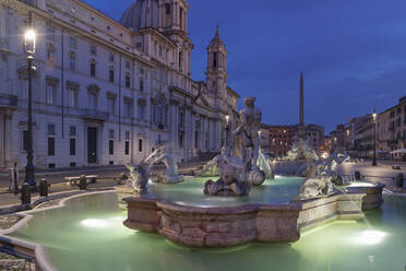 Fontana del Moro Fountain, Fontana dei Quattro Fiumi Fountain, Sant'Agnese in Agone Church, Piazza Navona, Rome, Lazio, Italy, Europe - RHPLF05346