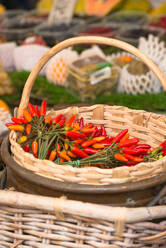 Chilli peppers on display at Campo de Fiori Market, Rome, Lazio, Italy, Europe - RHPLF05554